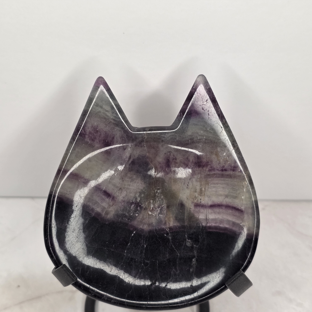 Cat-Shaped Purple And Green Banded Fluorite Dish